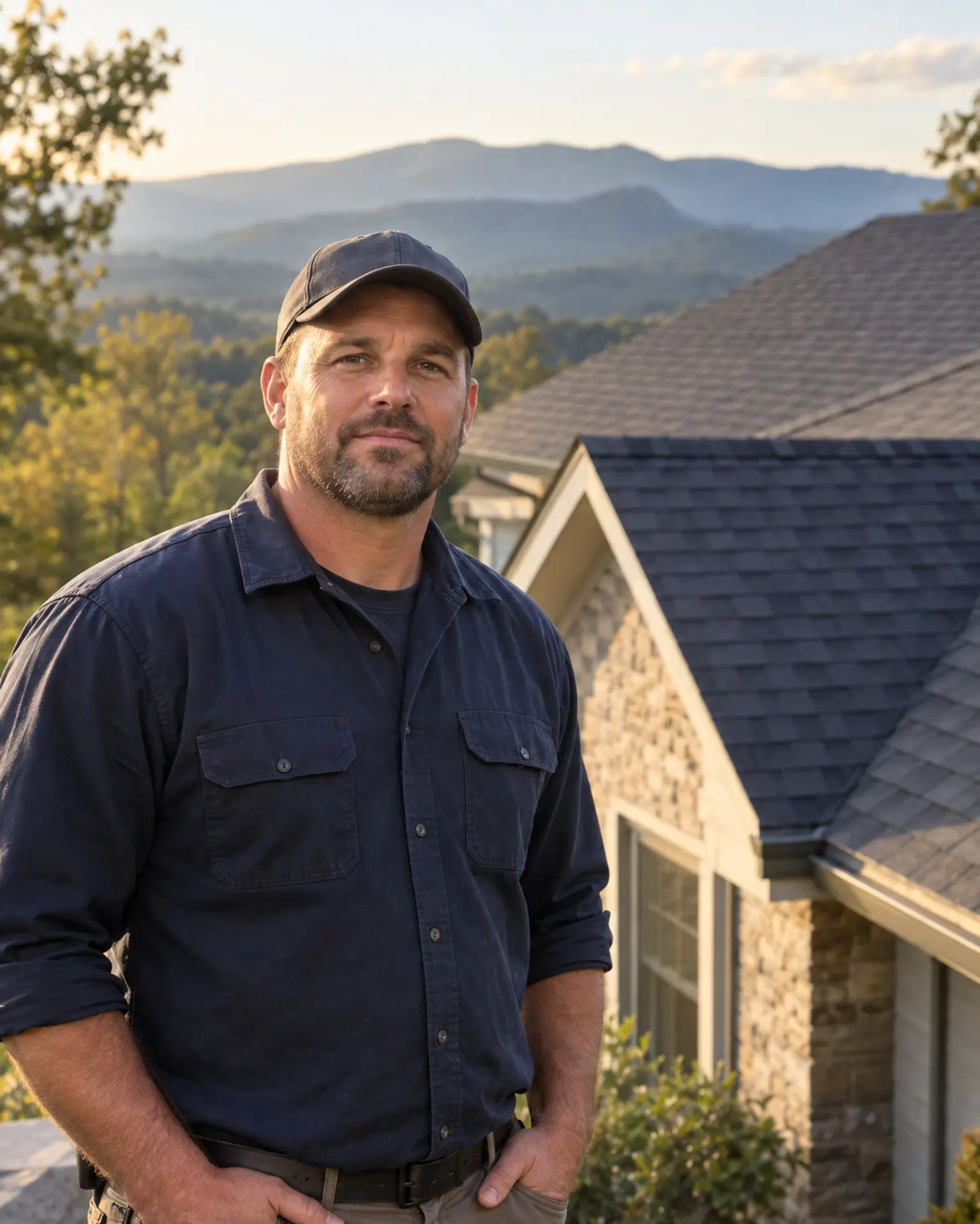 Illustrative roofing-company owner portrait; replace with a verified owner or team photo